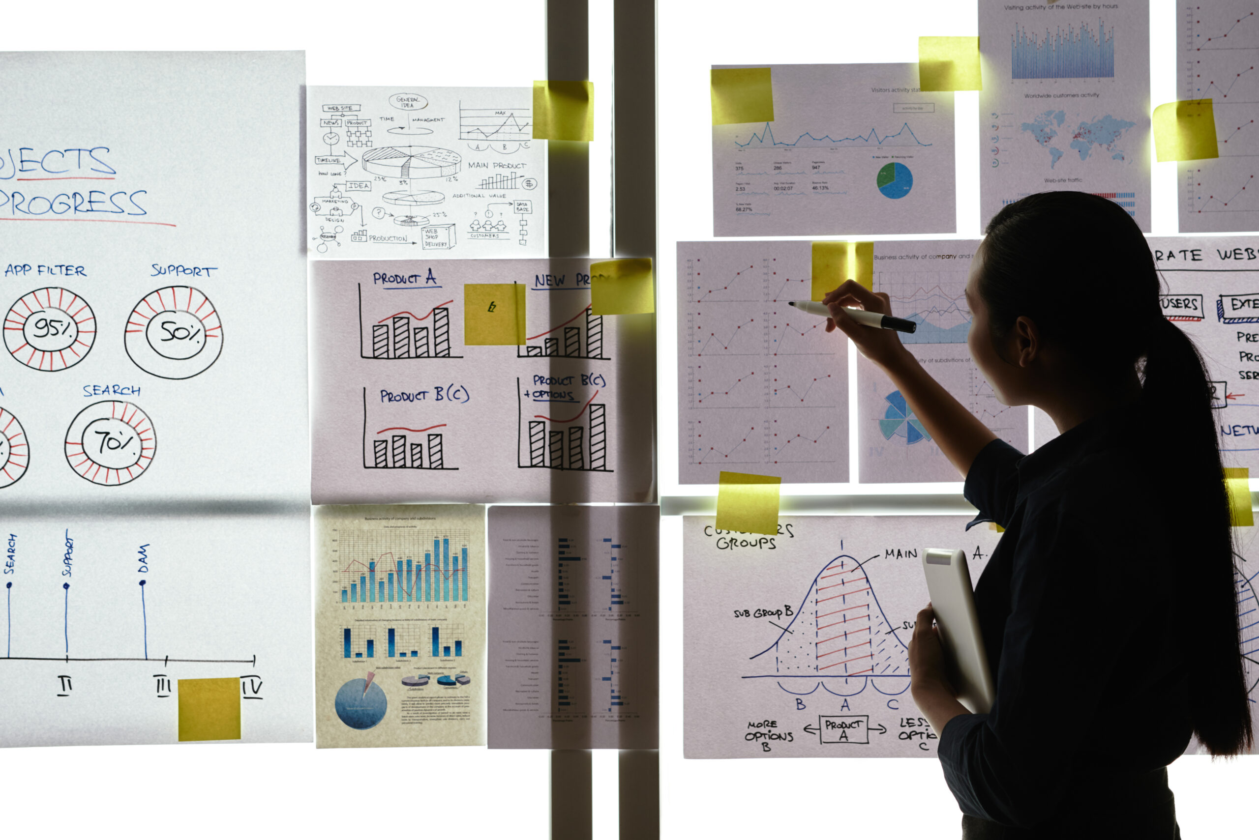ALC Training - asian woman standing window office looking printouts with business graphs glass scaled